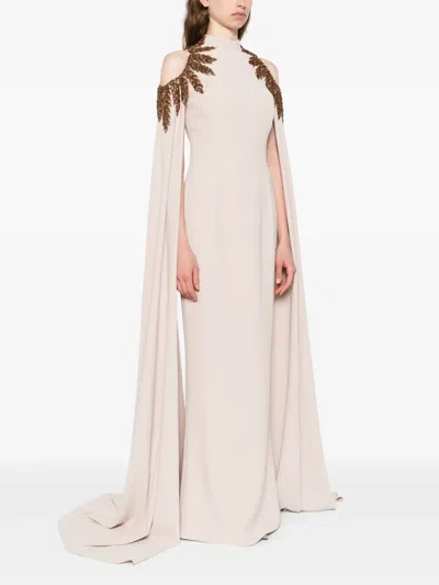 Jean Louis Sabaji Embellished Cape Dress In Neutral