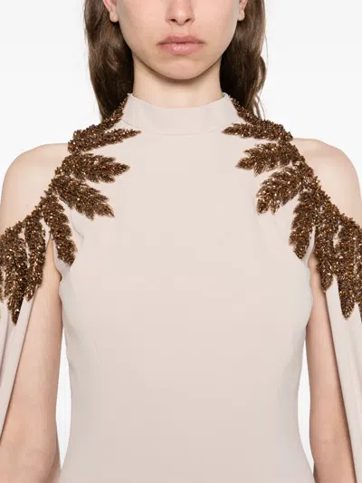 Jean Louis Sabaji Embellished Cape Dress In Neutral