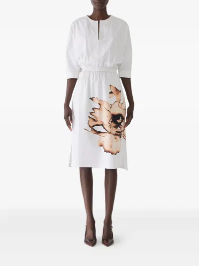 Jason Wu Collection Floral-print Elasticated-waist Midi Dress In White