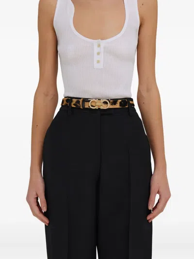 Ferragamo Animal Print Belt With Adjustable Fit And Gold-tone Buckle In Animal Print