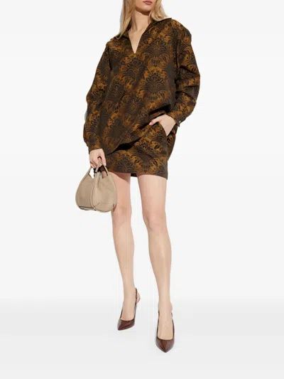 Max Mara Pomezia Technical Wool Jacquard Miniskirt In Brown
