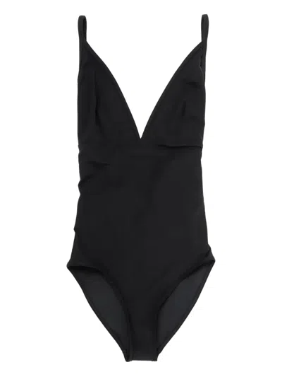 Totême Womens Black Classic Logo-print Swimsuit In Black
