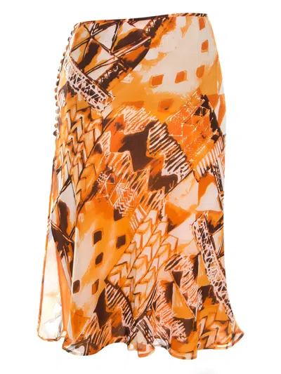 Pre-owned Escada Abstract-print Silk Skirt