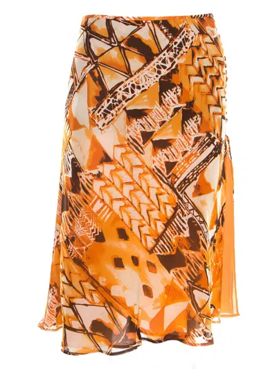 Pre-owned Escada Abstract-print Silk Skirt
