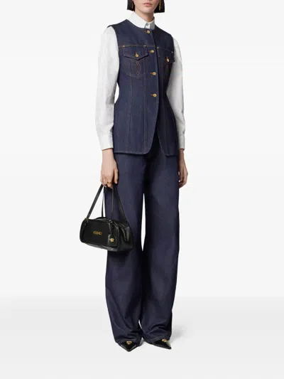 Versace Denim Button-up Vest In Blue