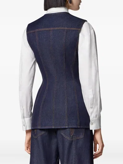 Versace Denim Button-up Vest In Blue