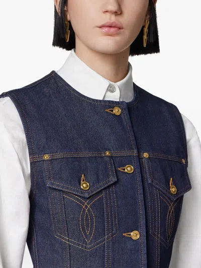Versace Denim Button-up Vest In Blue