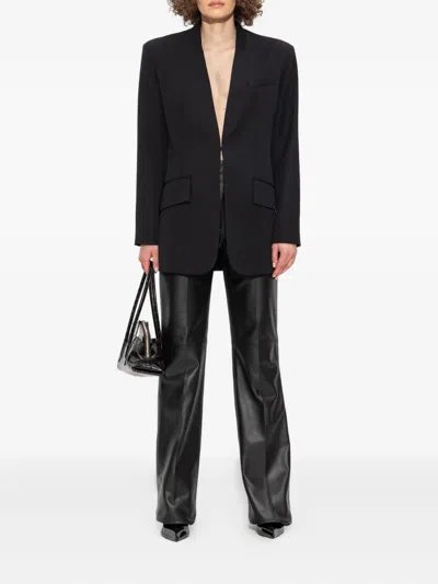 Attico Padded-shoulder Wool Blazer In Black