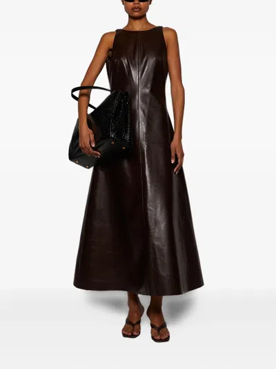 Entire Studios Sleeveless Leather Midi Dress In Black