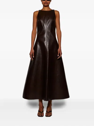 Entire Studios Sleeveless Leather Midi Dress In Black