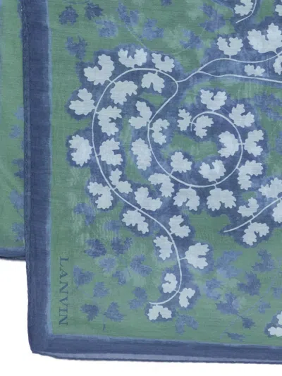 Lanvin Rectangular Cotton-silk Blend Scarf With Fern Print In Neutral