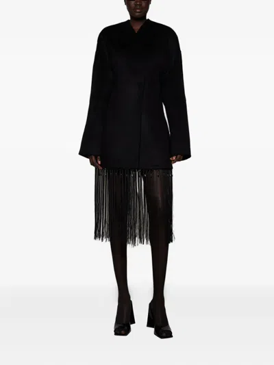 Entire Studios Fringe-detailing Wrap Coat In Black