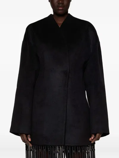 Entire Studios Fringe-detailing Wrap Coat In Black