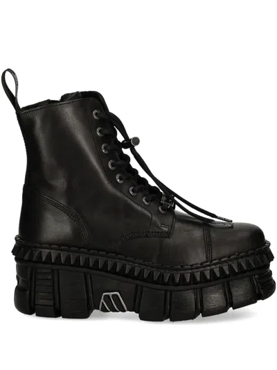New Rock Black Leather Boots-wall083cct-s6 In Black