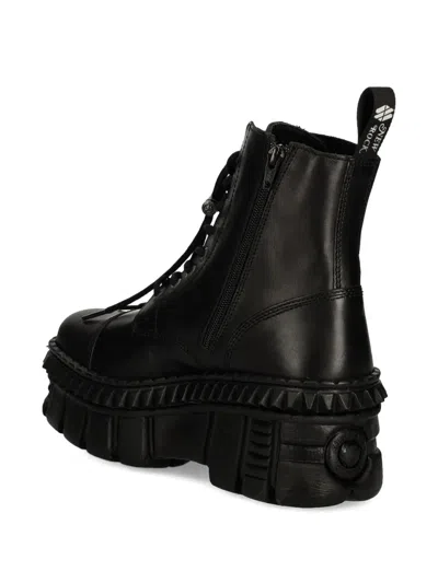 New Rock Black Leather Boots-wall083cct-s6 In Black