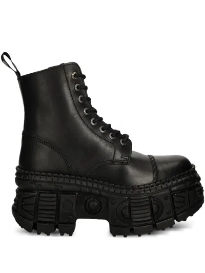 New Rock M-wall083c-s5 Lace-up Platform Boots In Black
