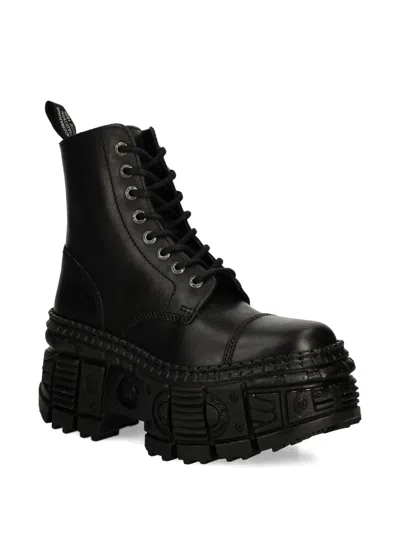 New Rock M-wall083c-s5 Lace-up Platform Boots In Black
