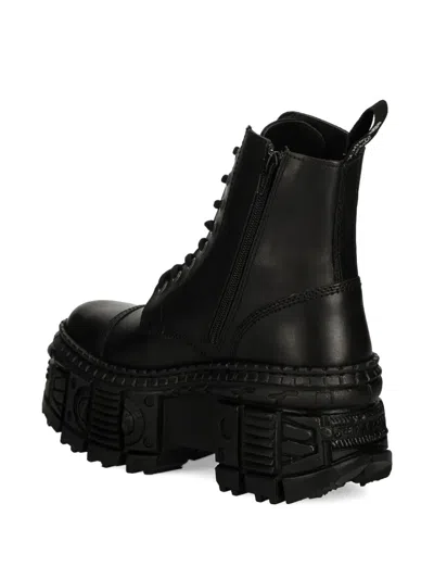 New Rock M-wall083c-s5 Lace-up Platform Boots In Black