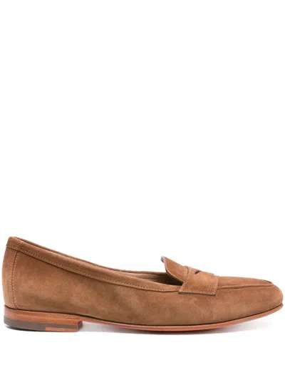 Santoni Suede Penny Loafers In Brown