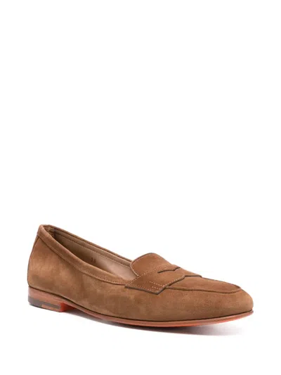 Santoni Suede Penny Loafers In Brown