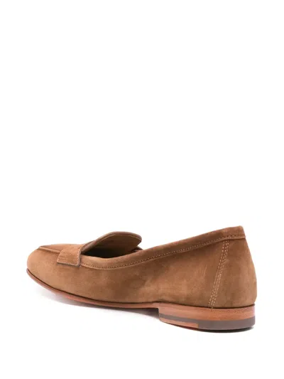 Santoni Suede Penny Loafers In Brown