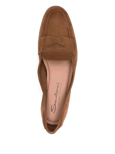 Santoni Suede Penny Loafers In Brown