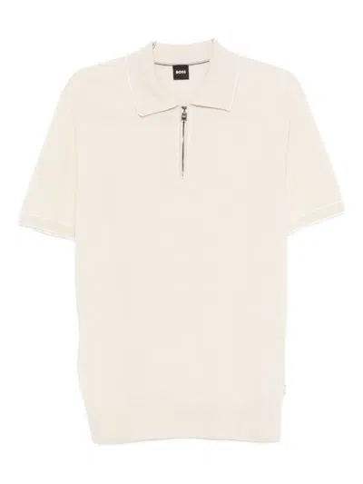 Hugo Boss Boss Ivory Polo Shirt With Half-zip In Neutral