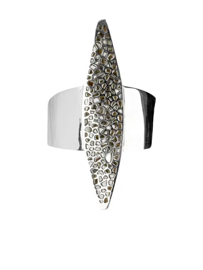 Parts Of Four Sterling-silver Crescent Diamond-pavé Bracelet In Silver