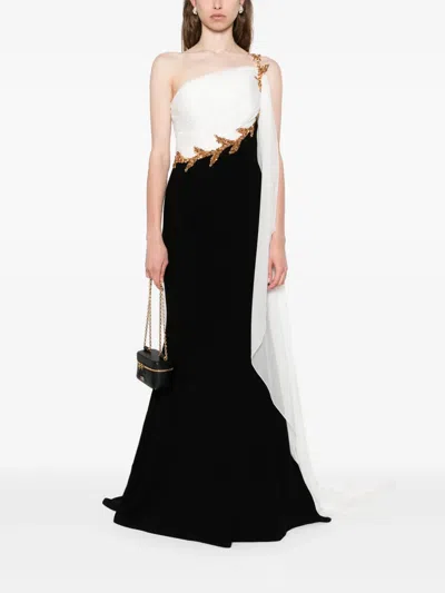 Jean Louis Sabaji Embellished One-shoulder Dress In Black