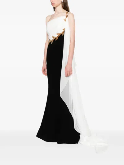 Jean Louis Sabaji Embellished One-shoulder Dress In Black