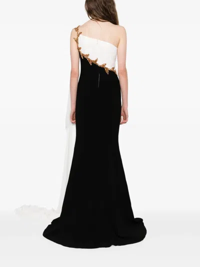 Jean Louis Sabaji Embellished One-shoulder Dress In Black
