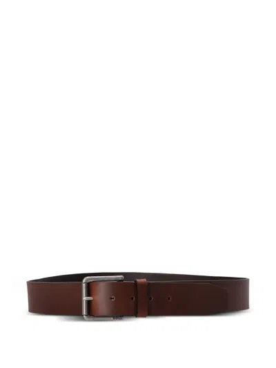 Hugo Boss Leather Buckle Belt In Brown