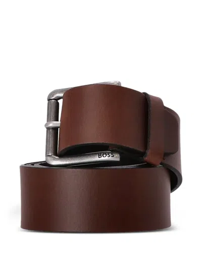 Hugo Boss Leather Buckle Belt In Brown