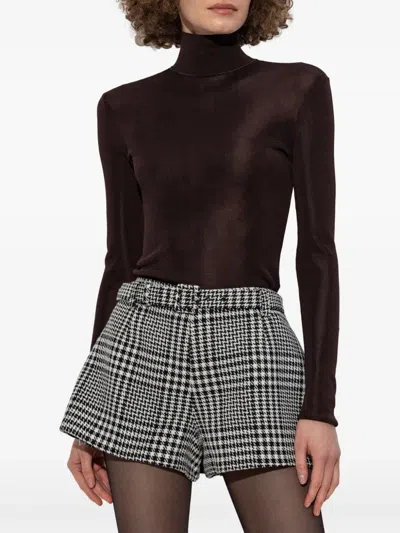 Self-portrait Ribbed Turtleneck Top In Burgundy