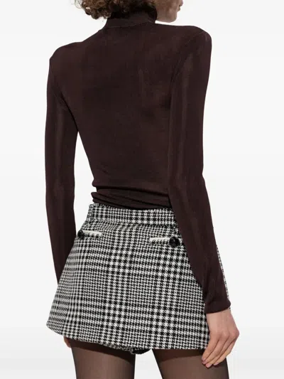 Self-portrait Ribbed Turtleneck Top In Burgundy