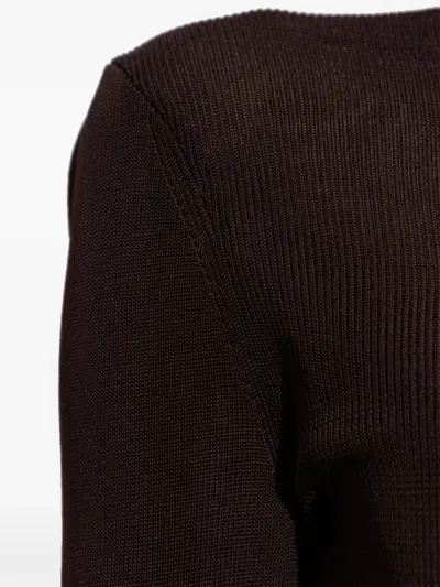 Self-portrait Ribbed Turtleneck Top In Burgundy