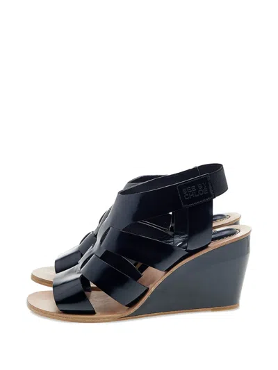 Pre-owned See By Chloé Vintage  80mm Patent-finish Wedge Sandals