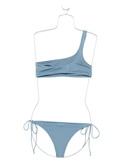 Mc2 Saint Barth One-shoulder Side-tie Bikini In Blue