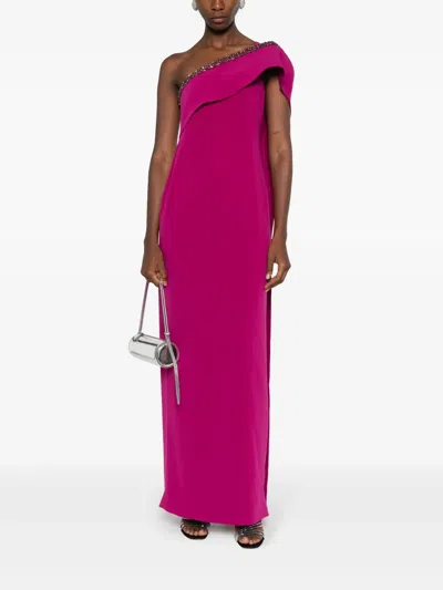 Roland Mouret Womens Embellished-sash One-shoulder Woven Gown Dark Pink In Purple