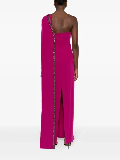 Roland Mouret Womens Embellished-sash One-shoulder Woven Gown Dark Pink In Purple