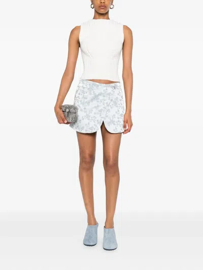 Coperni Floral-jacquard Wrap Mini Skirt In Gray