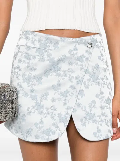 Coperni Floral-jacquard Wrap Mini Skirt In Gray