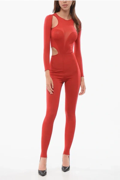 Alexander Mcqueen Cut-out Long-sleeve Jumpsuit In Red