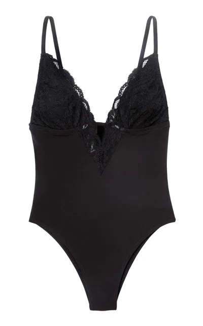 Fleur Du Mal Charlotte Lace And Recycled Jersey 3-way Bodysuit In Black