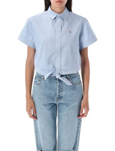 Polo Ralph Lauren Oxford Tie-front Cropped Shirt In Blue