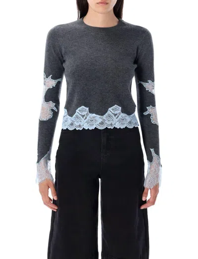 Self-portrait Self Portrait Dark Grey Wool Blend Sweater In Blue