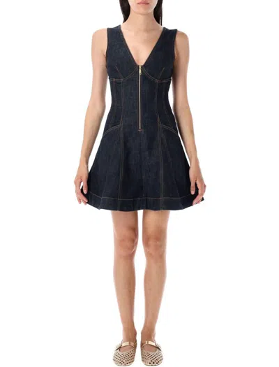 Self-portrait Navy Blue Dress With Bustier Neckline And Zip Detail In Blue