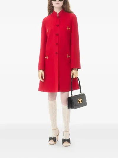Valentino Vgold Button-up Coat In Red