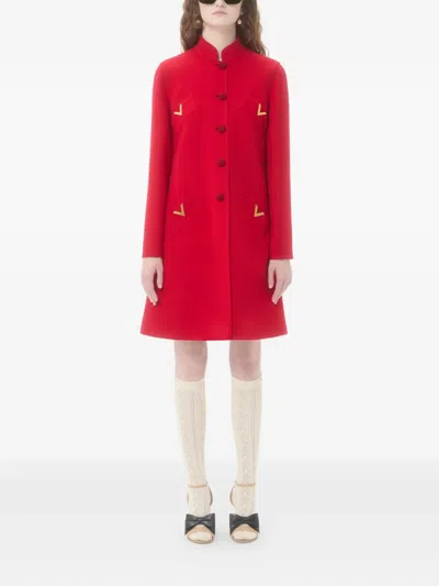 Valentino Vgold Button-up Coat In Red