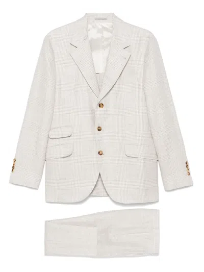 Brunello Cucinelli Single-breast Checked Suit In Neutral
